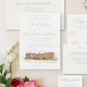 Elegant Watercolor Wedding Venue Invitation Suite –  Wedding Stationery with Envelopes – Customizable Wedding Invitation Set