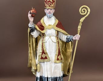 Standbeeld St. Augustinus van het nijlpaard | Handgemaakt bisschopsbeeldje met hart en staf | Altaardecoratie voor thuis