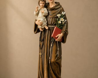 St. Anthony of Padua  Statue with Child Jesus | Hand-Painted Catholic Figurine 14in | Christian Gift