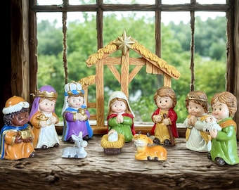 Kleine kerststalbeeldjes 5,5–6,5 cm | Kerstset in kinderstijl | Kerstdecoratie