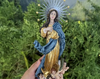 Mariabeeld | Onze-Lieve-Vrouw Onbevlekte Sculptuur | Cadeau christelijk huisaltaar 36 cm