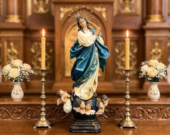 Standbeeld Maagd Maria Onbevlekte Ontvangenis 35 cm | Handgeschilderd samengesteld katholiek beeldje