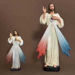 Statua di Gesù della Divina Misericordia 15–25 cm / Statuina del Sacro Cuore dipinta a mano / Decorazione regalo religiosa cattolica