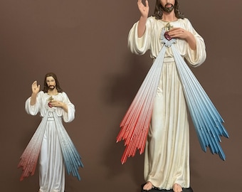 Jezusbeeld goddelijke barmhartigheid 15-25 cm | Handgeschilderd heilig hartbeeldje | Katholiek religieus cadeaudecor