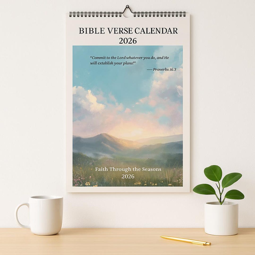 2026 Scripture Wall Calendar · Cozy Christian Home Decor · Proverbs 16: ...