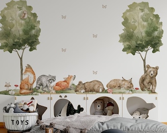 forest animals wall decal, woodland baby animals stickers