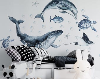 Watercolor Ocean Wall Decals, Nursery Peel and Stick Decals
