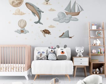 Whale Sky Wall Decals, Ocean Nursery Decor