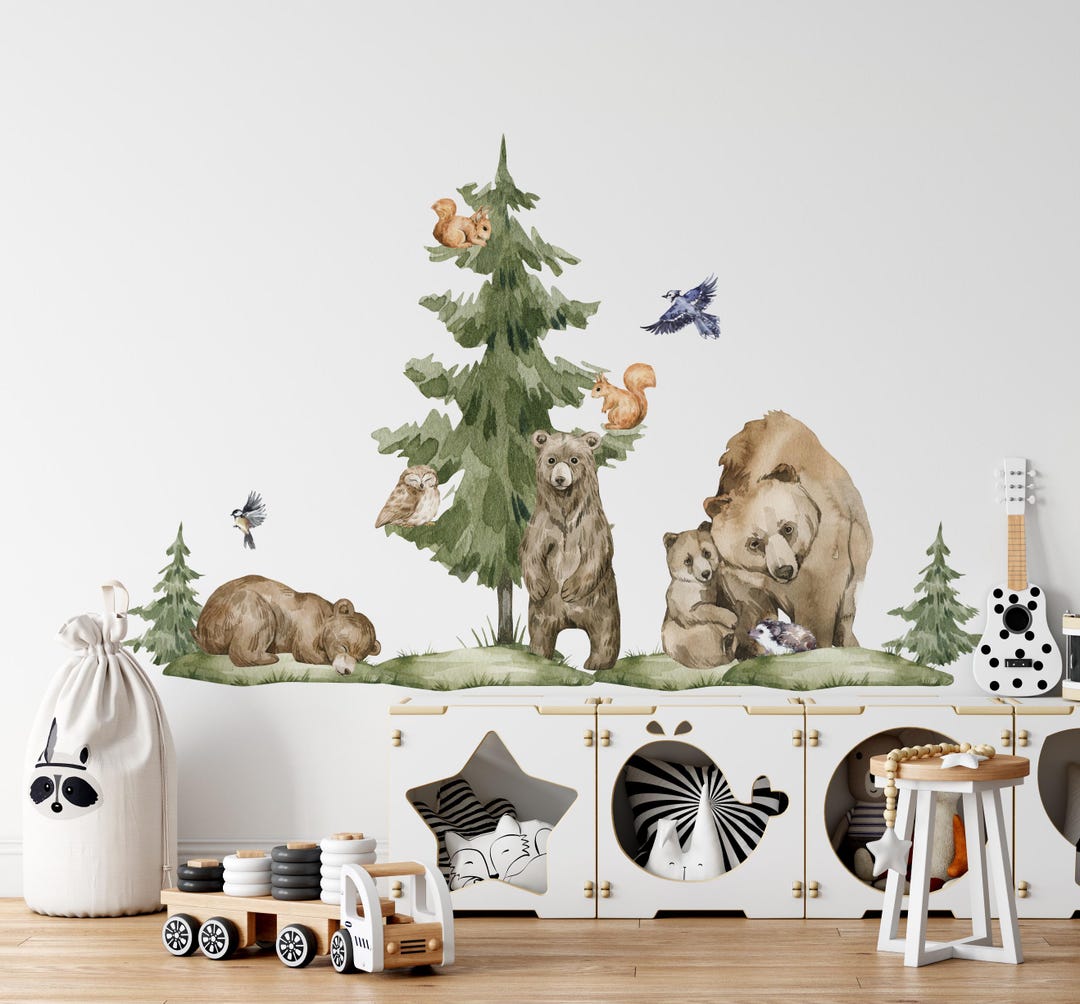 Woodland Wall Decal, Forest Animals Wall Decals, Tree Wall Decal, - Etsy