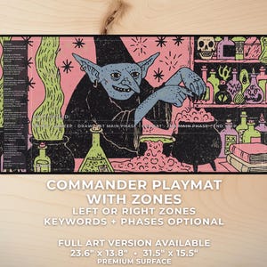 MTG Playmat With Zones – Wizard Goblin Alchemy Potion Commander TCG Mat, Magic The Gathering Keywords Phases EDH Desk Mat
