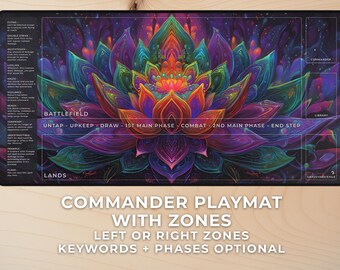 MTG Playmat with Zones, Rainbow Lotus Mandala Bloom, Magic The Gathering TCG Desk Mat