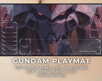 Gundam Playmat with Zones – Dark Mecha Anime Gaming Desk Mat Mousepad, TCG Mat, Epic Robot Gamer Gift