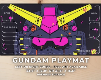 Gundam Playmat with Zones – Neon Anime Mecha Gaming Desk Mat Mousepad, Robot TCG Mat Gift for Gamers