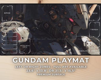 Gundam Playmat with Zones – 24x14 / 32x16 Anime Mecha Gaming Desk Mat Mousepad, Robot TCG Mat or Full Art