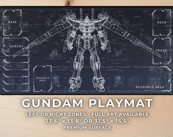 Gundam TCG Playmat with Zones – Detailed Mecha Schematic Desk Mat Mousepad, TCG Gaming Mat, Minimalist Gamer Gift