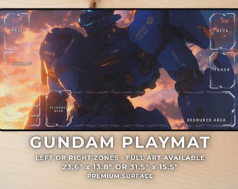 Gundam Playmat with Zones – Anime Mecha Sunset Gaming Desk Mat Mousepad, TCG Mat Aesthetic Gamer Gift