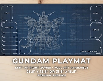 Gundam Blueprint Playmat with Zones – Mecha Schematic Gaming Desk Mat Mousepad, TCG Mat Minimalist Gamer Gift