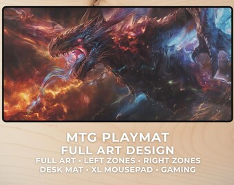 Galaxy Dragon Stitched Edge MTG Playmat, Fantasy TCG Playmat, Magic The Gathering Mat