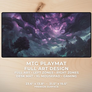 MTG Playmat | Celestial Storm Over Gothic City, with Zones & Phases