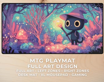 MTG Playmat Full Art – Cute Cat Wizard Desk Mat – XL Mousepad Gaming Mat – Fantasy Cat Magic The Gathering Playmat