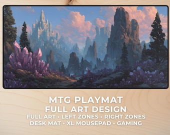 MTG Playmat Fantasy Crystal Landscape | Magic The Gathering Mat with Zones & Phases | TCG Layout Options