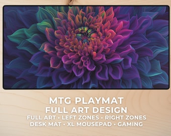 Tapete de juego MTG con diseño de loto neón, tapete estético para escritorio, alfombrilla de ratón XL para juegos, decoración de oficina de 24 x 14 y 32 x 16, tapete morado para computadora, regalo TCG