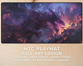MTG Playmat – 24×14 / 32×16 | Abyssal Rift Dragon Full Art | Fantasy TCG Desk Mat – Stitched Edges
