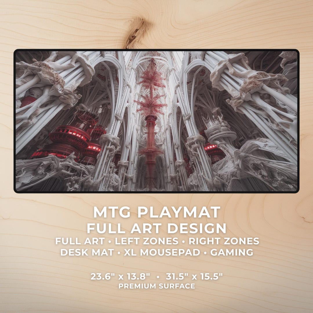 MTG Playmat Full Art Cathedral, Biomechanical Desk Mat, XL Gaming