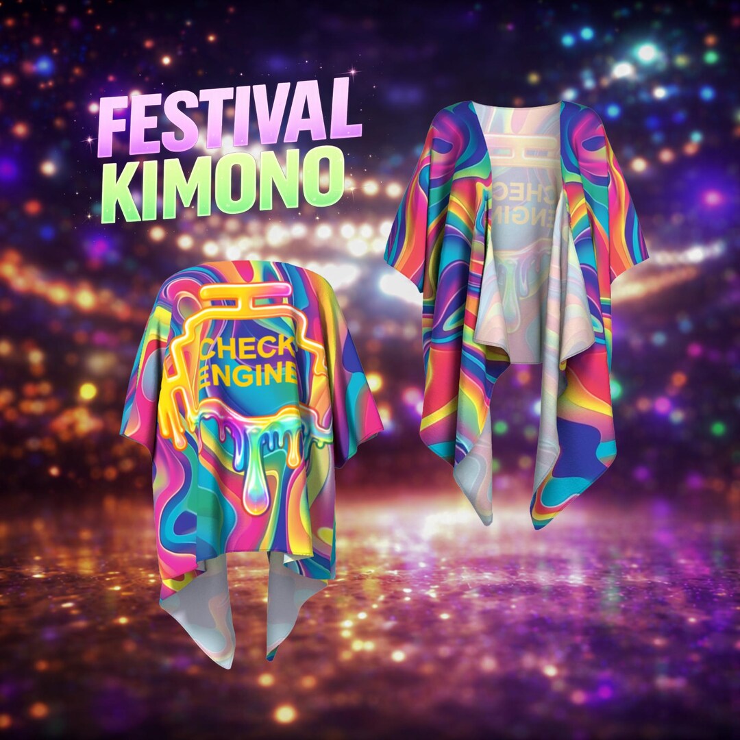 Check Engine Rave Kimono – Psychedelic Festival Kimono Cardigan ...