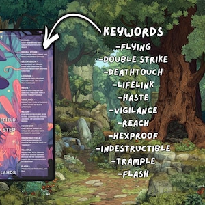 A close-up view of the playmat highlighting specific keyword abilities and game phases printed along the edge.