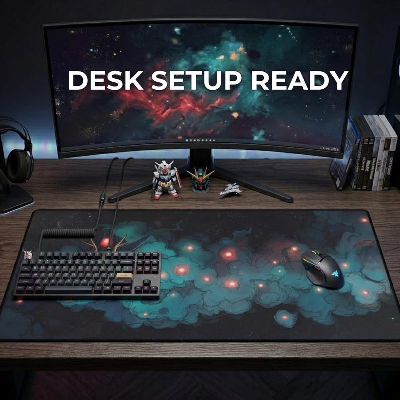 Tapete de juego de anime Gundam con zonas – Alfombrilla de escritorio Galaxy Mecha, alfombrilla de ratón, tapete de juego TCG, estética espacial imagen 4