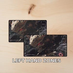 Dark Mecha Playmat with Zones – Cinematic Gundam-Inspired Sci-Fi Gaming Desk Mat Mousepad, TCG Gift Left Hand Zones
