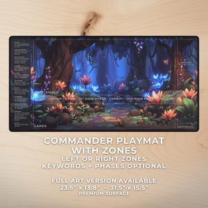 MTG Playmat With Zones – Enchanted Forest Commander Playmat – Fantasy TCG Gaming Desk Mat – Phases & Keywords – XL Mousepad