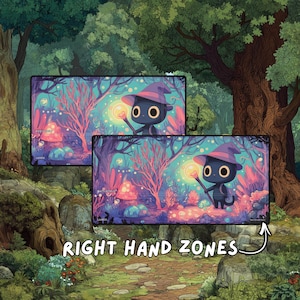 Two playmats presented over a forest backdrop, highlighting the option featuring right-hand game zones.