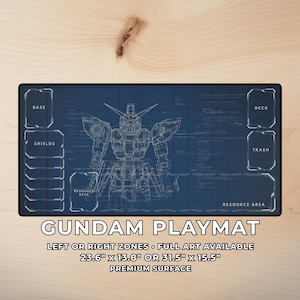 Gundam Card Game Playmat | Full Mecha Blueprint Technical Design | Sci-Fi TCG Desk Mat
