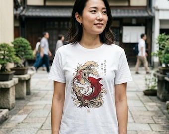 Koi Fish and Cherry Blossom (Sakura) T-shirt - Japanese Yin Yang Design - Asian Aesthetic Zen Apparel - Gift for Japan Lover
