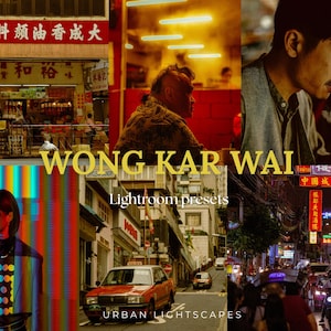 May include: A montage of urban scenes with the text "WONG KAR WAI" and "Lightroom presets." The images show streetscapes, people, and shops, with a vintage feel. The text "URBAN LIGHTSCAPES" is also visible.
