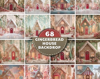 68 Gingerbread House Christmas Backdrops: Candyland Holiday Scene (Digital Download)