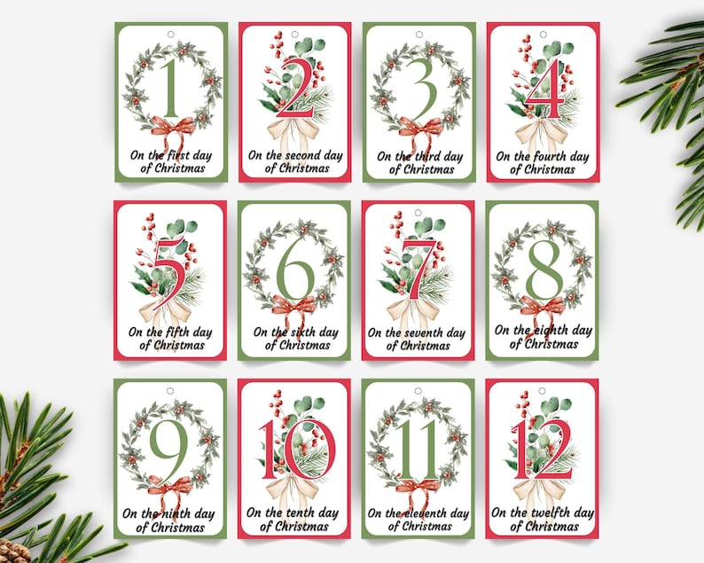 Printable 12 Days of Christmas Gift Tags, Twelve Days of Christmas Tags ...