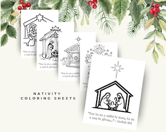 Christmas Nativity Coloring Pages, Printable Christmas Coloring Sheets, Kids Bible Verse Coloring Sheets, Sunday School Coloring Activity