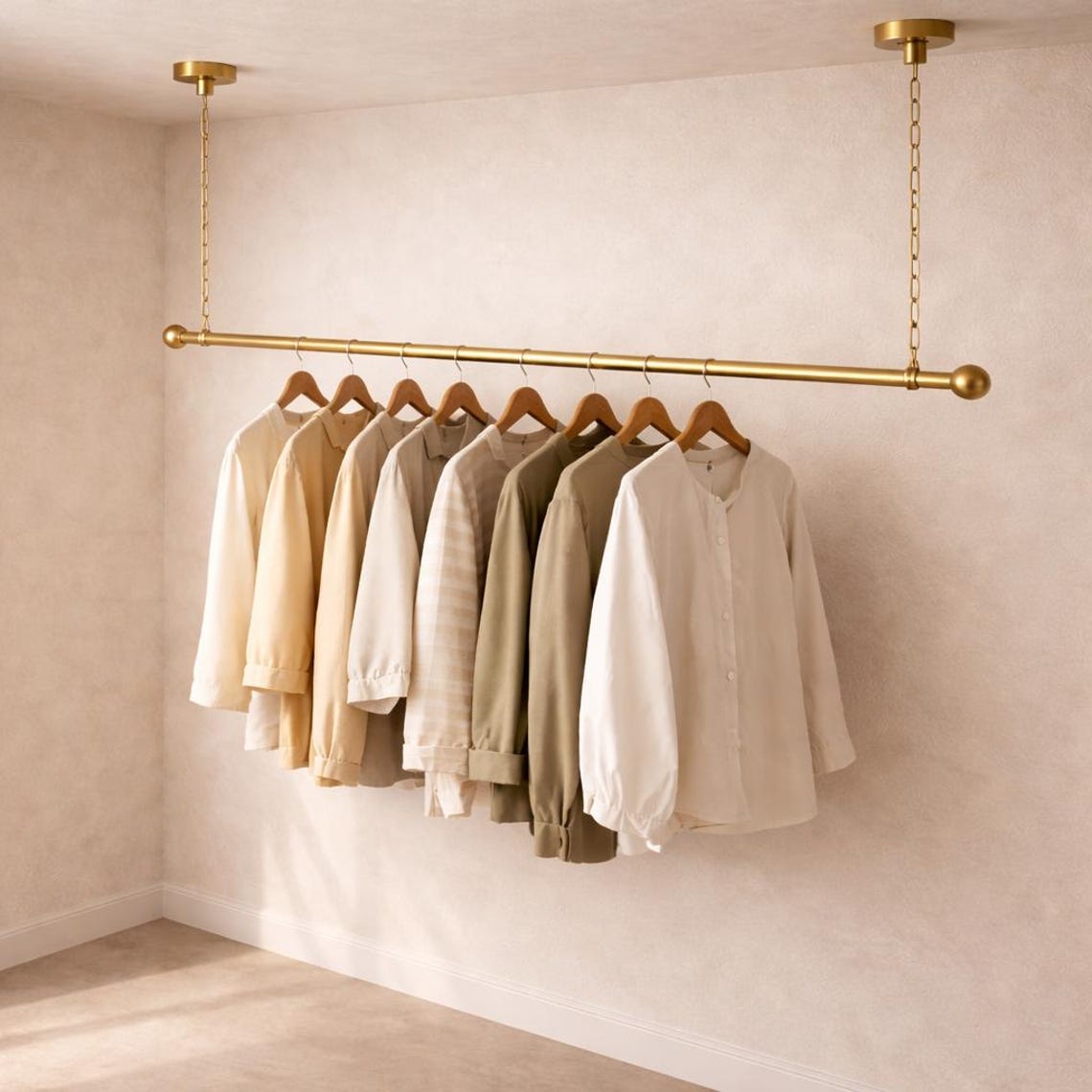 Solid Brass Ceiling Clothes Rack, Chain Suspension Garment Rail ...