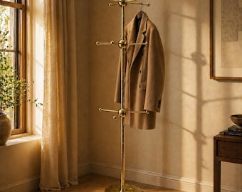 Solid Brass Sputnik Coat Rack – 72" Tall Entryway Stand, 12 Hooks, Polished Finish