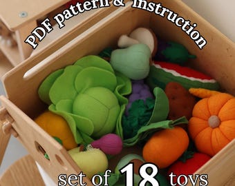 felt food pattern, felt food playset PDF sewing pattern, felt play food, felt vegetables, felt embroidery pattern, felt sewing pattern