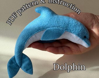 Felt Animal Pattern, Ocean Animals Sewing Pattern PDF, Felt Sea Animal Toys Easy Beginner Pattern and Tutorial, Dolphin, Ocean Pattern