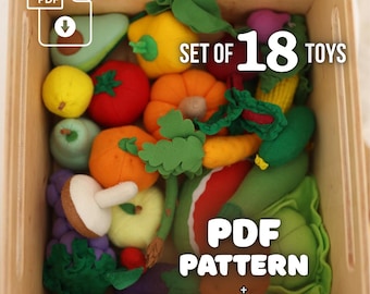 felt food pattern, felt food playset PDF sewing pattern, felt play food, felt vegetables, felt embroidery pattern, felt sewing pattern