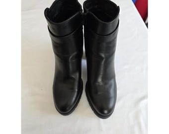 Mysoft Womens Black Moto Ankle Boots Chunky Heel Buckle Zip Booties Size 8.5