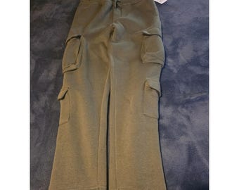 Colorful Planet Cargo Joggers Elastic Waist Multi Pocket Pants Unisex Olive Soft