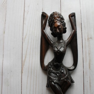 Vintage Hand Carved Wooden Balinese Female Sculpture Figurine from Bali Indonesia 1960s