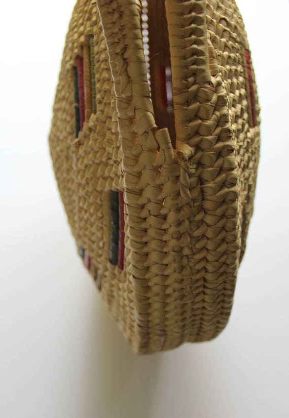 Vintage Large Round Straw Raffia Tote Handbag 197… - image 3