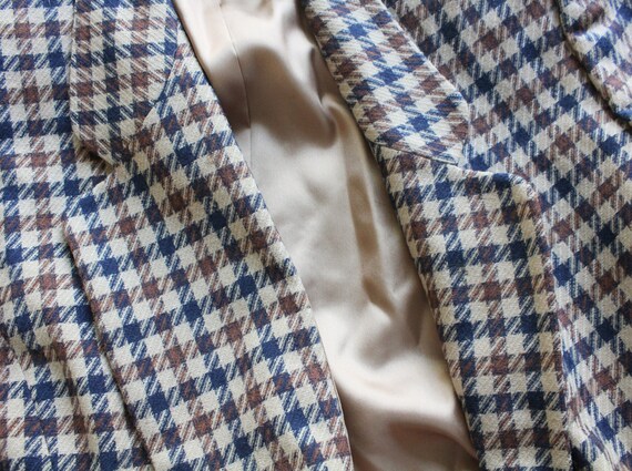 Vintage Pendleton Tan and Blue Plaid Wool Blazer … - image 3